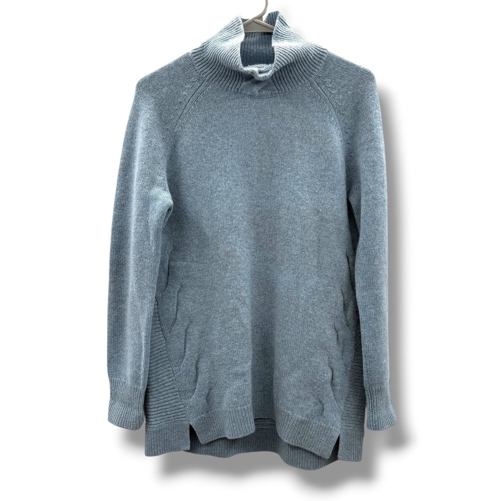 Garnet Hill Cashmere Funnel Neck Sweater Womens Medium Blue Mixed Texture Tunic